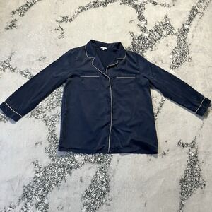 Lily Silk Blouse Womens Size XL Blue Silk Long Sleeve Button‎ Up Collared